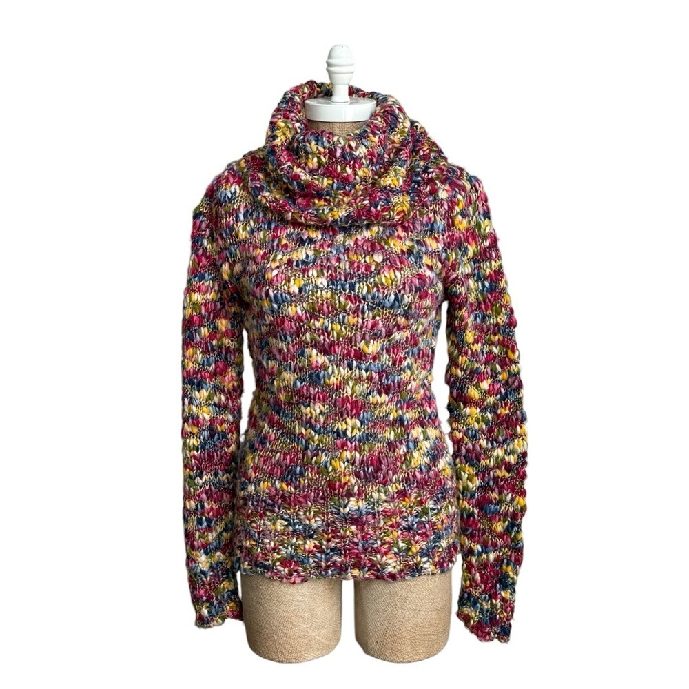 Geisha Chunky Multicolor Cowl Neck Sweater Small Metallic Knit Cozy  Pullover